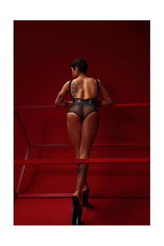 Vertigo Fishnet Mesh Bodysuit - Black-Rolling Brand-Pole Sins- pole dance heels - pole dance boots