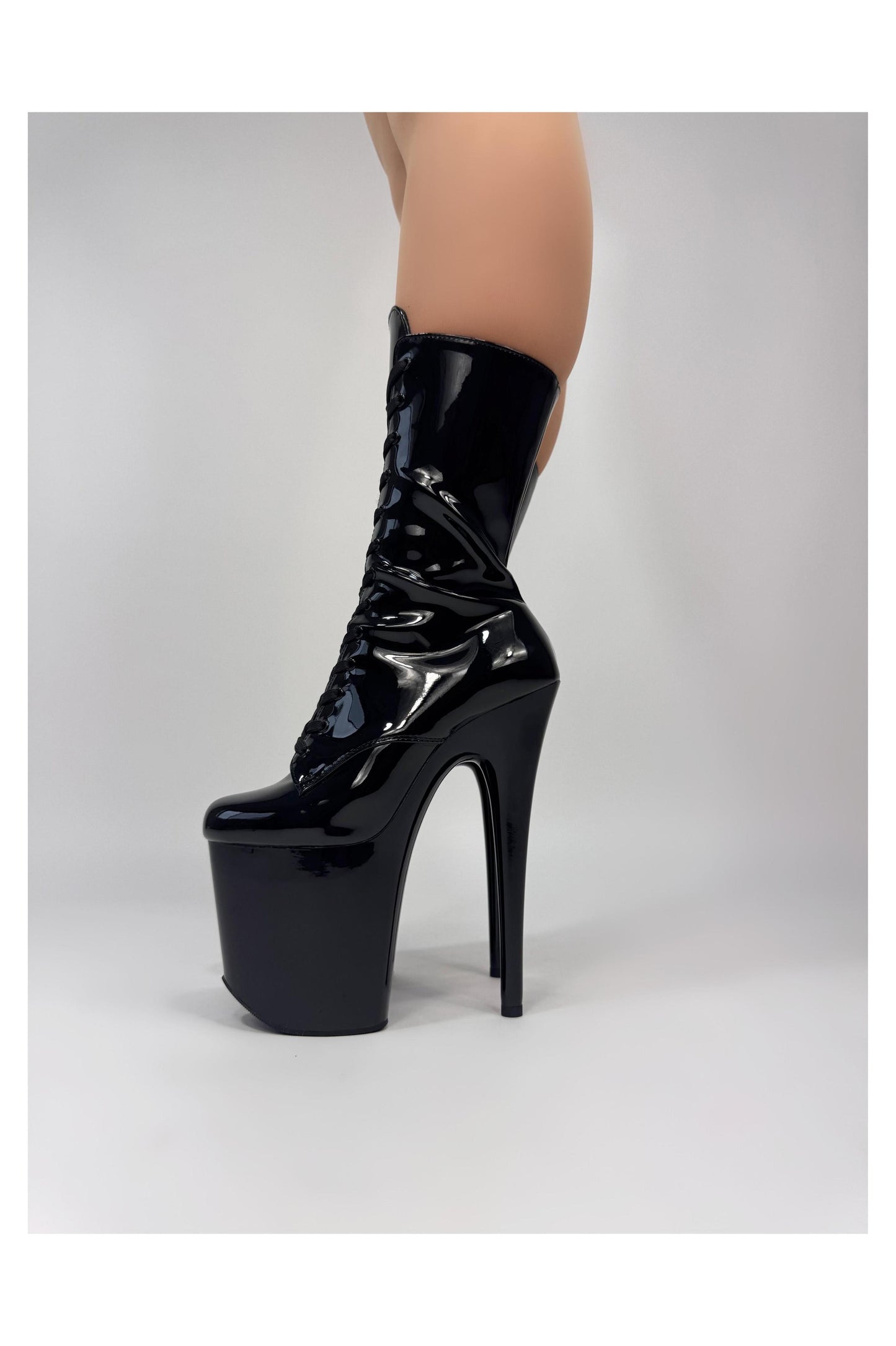 Essential (Rock Show) Mid-Calf-Patent-Pole Sins-Pole Sins- pole dance heels - pole dance boots