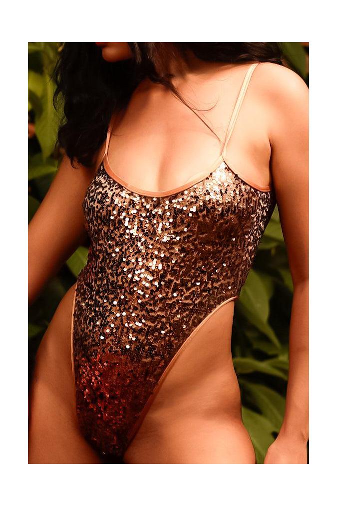 KI Sequin Bodysuit - Bronze-Rolling Brand-XS-Pole Sins- pole dance heels - pole dance boots