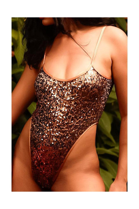 KI Sequin Bodysuit - Bronze-Rolling Brand-XS-Pole Sins- pole dance heels - pole dance boots