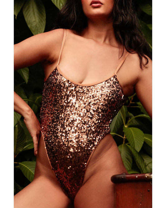 KI Sequin Bodysuit - Bronze-Rolling Brand-Pole Sins- pole dance heels - pole dance boots
