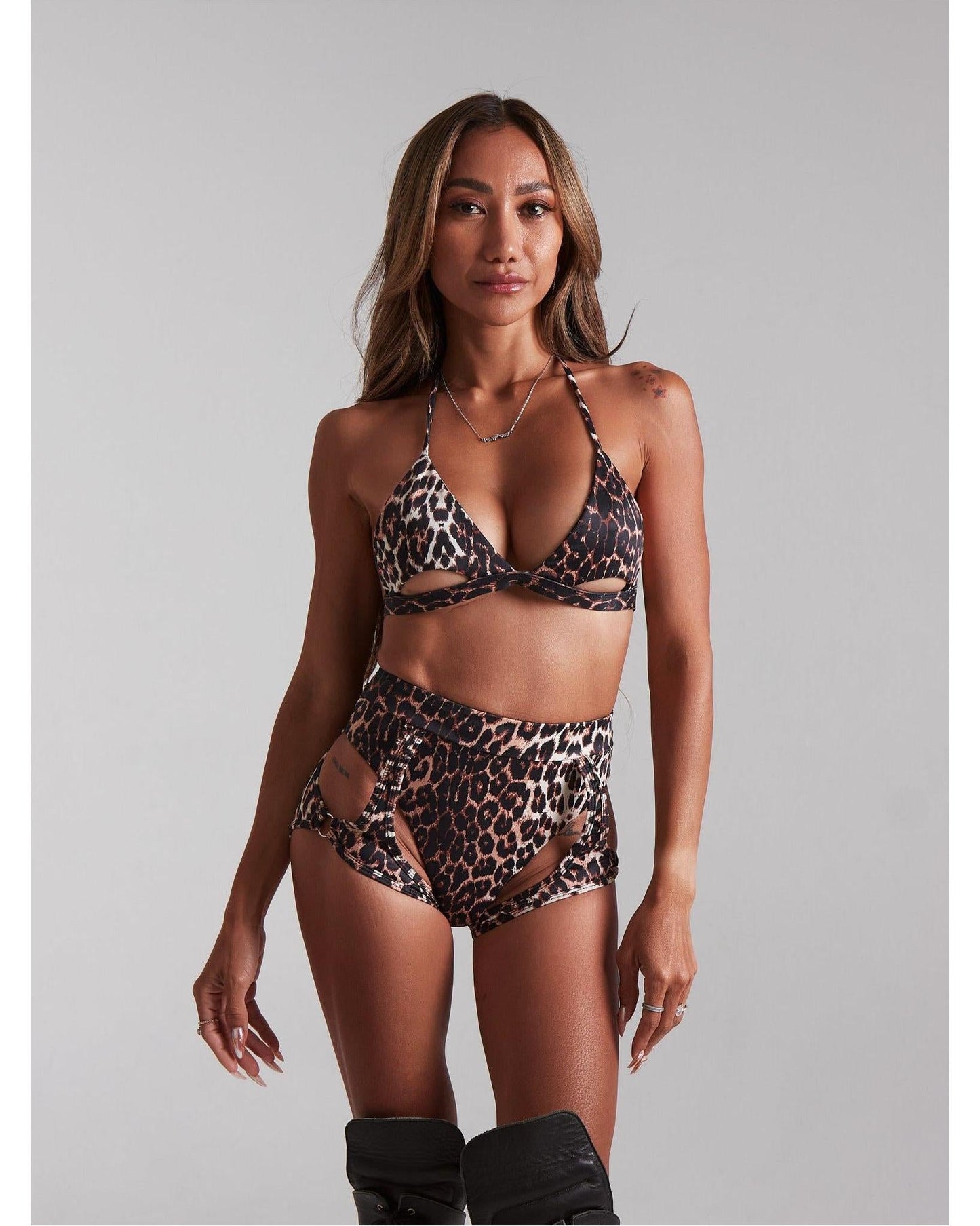 Peach Bottoms - Leopard-Harna Wear-Pole Sins- pole dance heels - pole dance boots