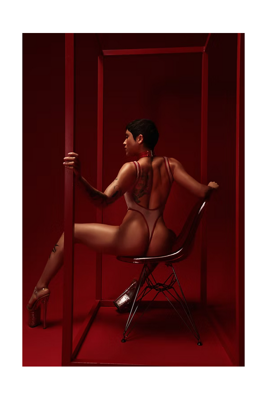 Vertigo Bodysuit - Beige/Red-Rolling Brand-Pole Sins- pole dance heels - pole dance boots