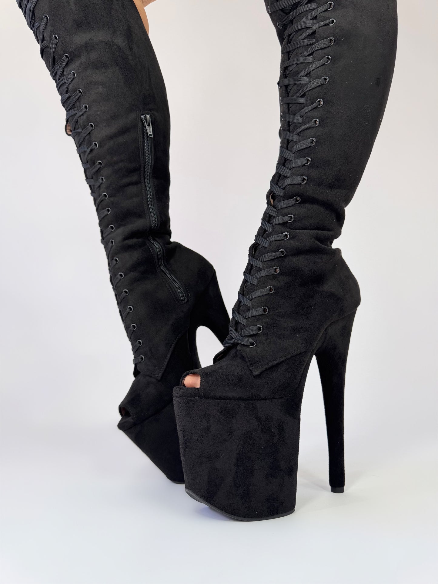 pole exotic knee high boots black