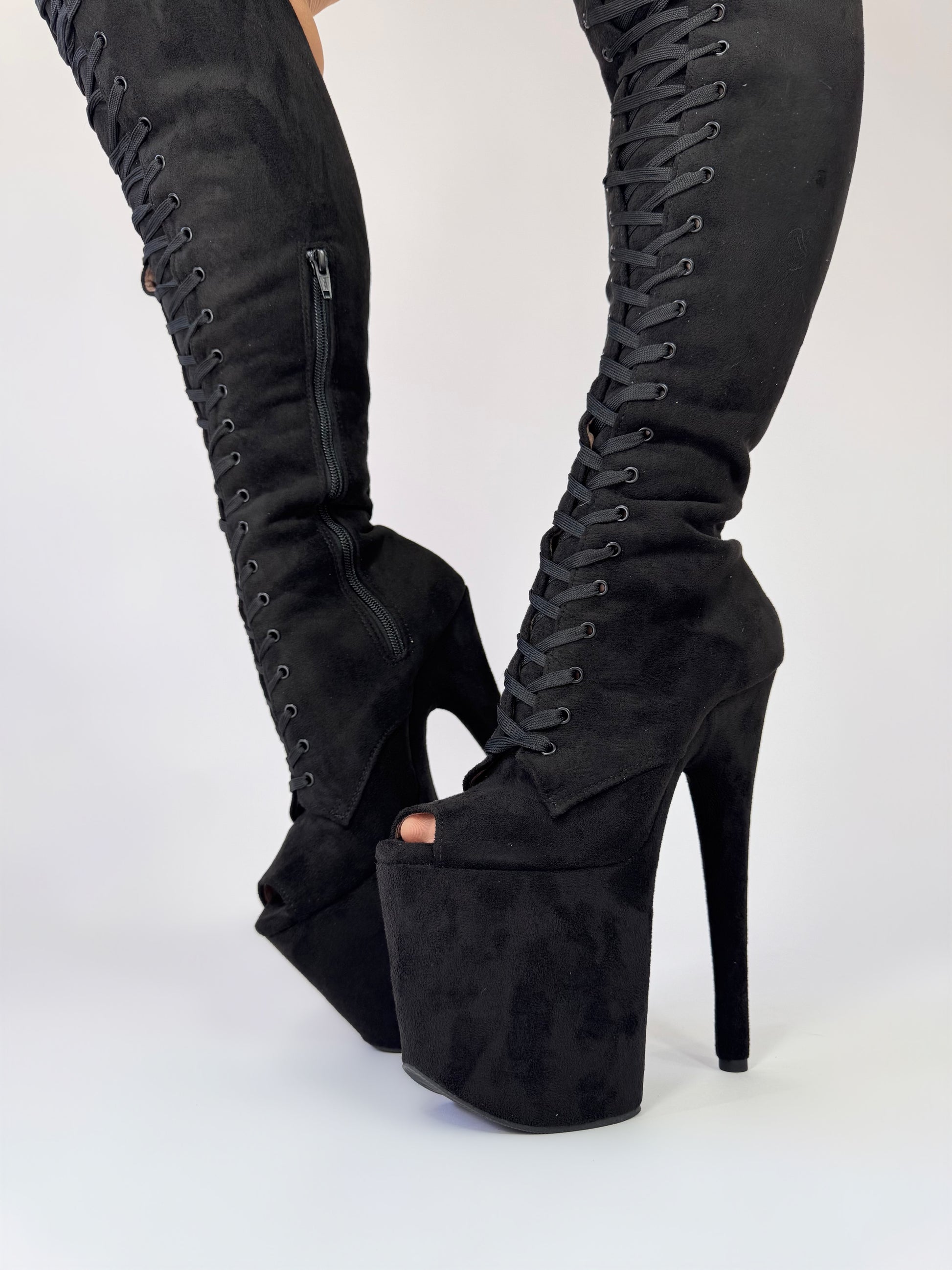 pole exotic knee high boots black