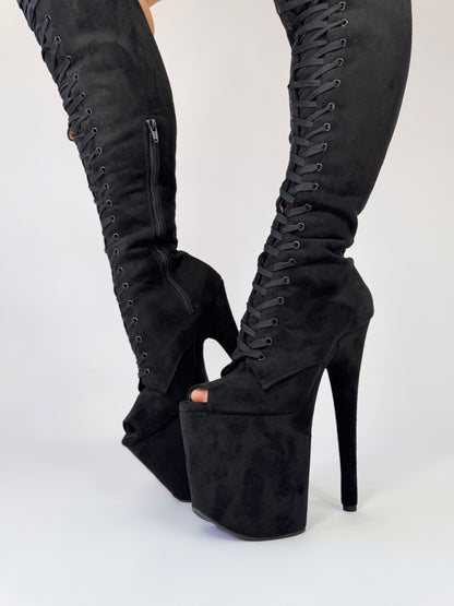 pole exotic knee high boots black
