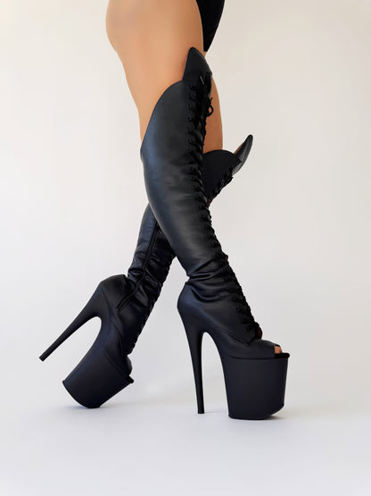 matte black, matt black pole dancing boots