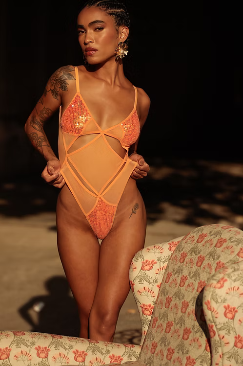 Spider Orange Sequin Bodysuit